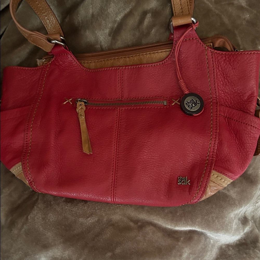 The Sak Red and Tan Leather Shoulder Bag